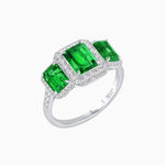 Load image into Gallery viewer, Art Deco Inspired Emerald Cut Three-Stone Diamond Halo Ring - Shahin Jewelry