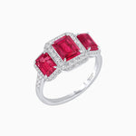 Load image into Gallery viewer, Art Deco Inspired Emerald Cut Three-Stone Diamond Halo Ring - Shahin Jewelry
