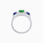 Load image into Gallery viewer, Art Deco Inspired Emerald Cut Three-Stone Diamond Halo Ring - Shahin Jewelry