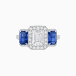 Load image into Gallery viewer, Art Deco Inspired Emerald Cut Three-Stone Diamond Halo Ring - Shahin Jewelry