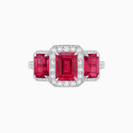 Load image into Gallery viewer, Art Deco Inspired Emerald Cut Three-Stone Diamond Halo Ring - Shahin Jewelry