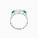 Load image into Gallery viewer, Art Deco Inspired Emerald Cut Three-Stone Diamond Halo Ring - Shahin Jewelry