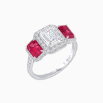 Load image into Gallery viewer, Art Deco Inspired Emerald Cut Three-Stone Diamond Halo Ring - Shahin Jewelry