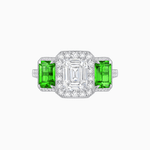 Load image into Gallery viewer, Art Deco Inspired Emerald Cut Three-Stone Diamond Halo Ring - Shahin Jewelry