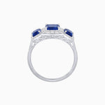 Load image into Gallery viewer, Art Deco Inspired Emerald Cut Three-Stone Diamond Halo Ring - Shahin Jewelry