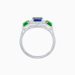 Load image into Gallery viewer, Art Deco Inspired Emerald Cut Three-Stone Diamond Halo Ring - Shahin Jewelry