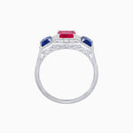 Load image into Gallery viewer, Art Deco Inspired Emerald Cut Three-Stone Diamond Halo Ring - Shahin Jewelry