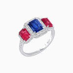 Load image into Gallery viewer, Art Deco Inspired Emerald Cut Three-Stone Diamond Halo Ring - Shahin Jewelry