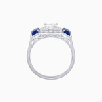 Load image into Gallery viewer, Art Deco Inspired Emerald Cut Three-Stone Diamond Halo Ring - Shahin Jewelry