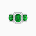 Load image into Gallery viewer, Art Deco Inspired Emerald Cut Three-Stone Diamond Halo Ring - Shahin Jewelry
