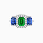Load image into Gallery viewer, Art Deco Inspired Emerald Cut Three-Stone Diamond Halo Ring - Shahin Jewelry