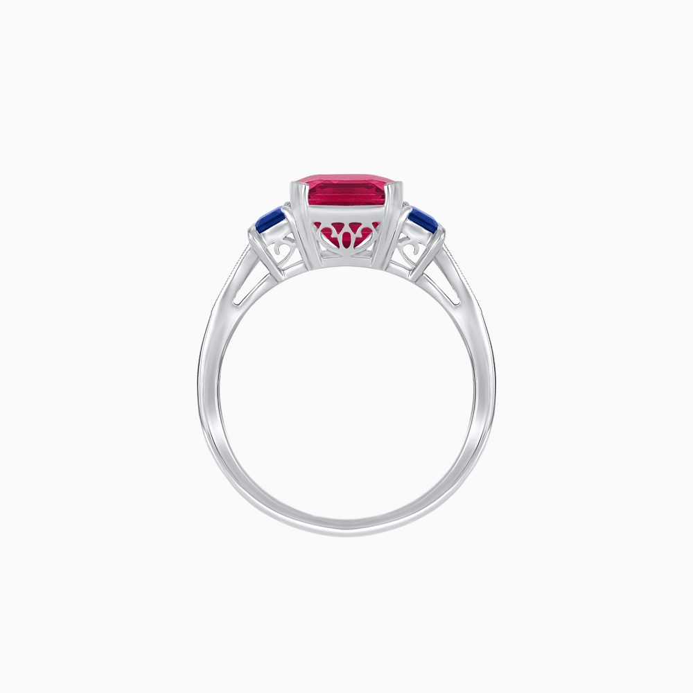 Art Deco Inspired Emerald Cut Three-Stone Ring with Tapered Baguettes - Shahin Jewelry