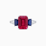 Load image into Gallery viewer, Art Deco Inspired Emerald Cut Three-Stone Ring with Tapered Baguettes - Shahin Jewelry