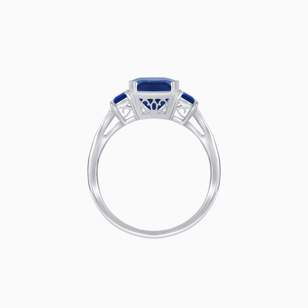 Art Deco Inspired Emerald Cut Three-Stone Ring with Tapered Baguettes - Shahin Jewelry