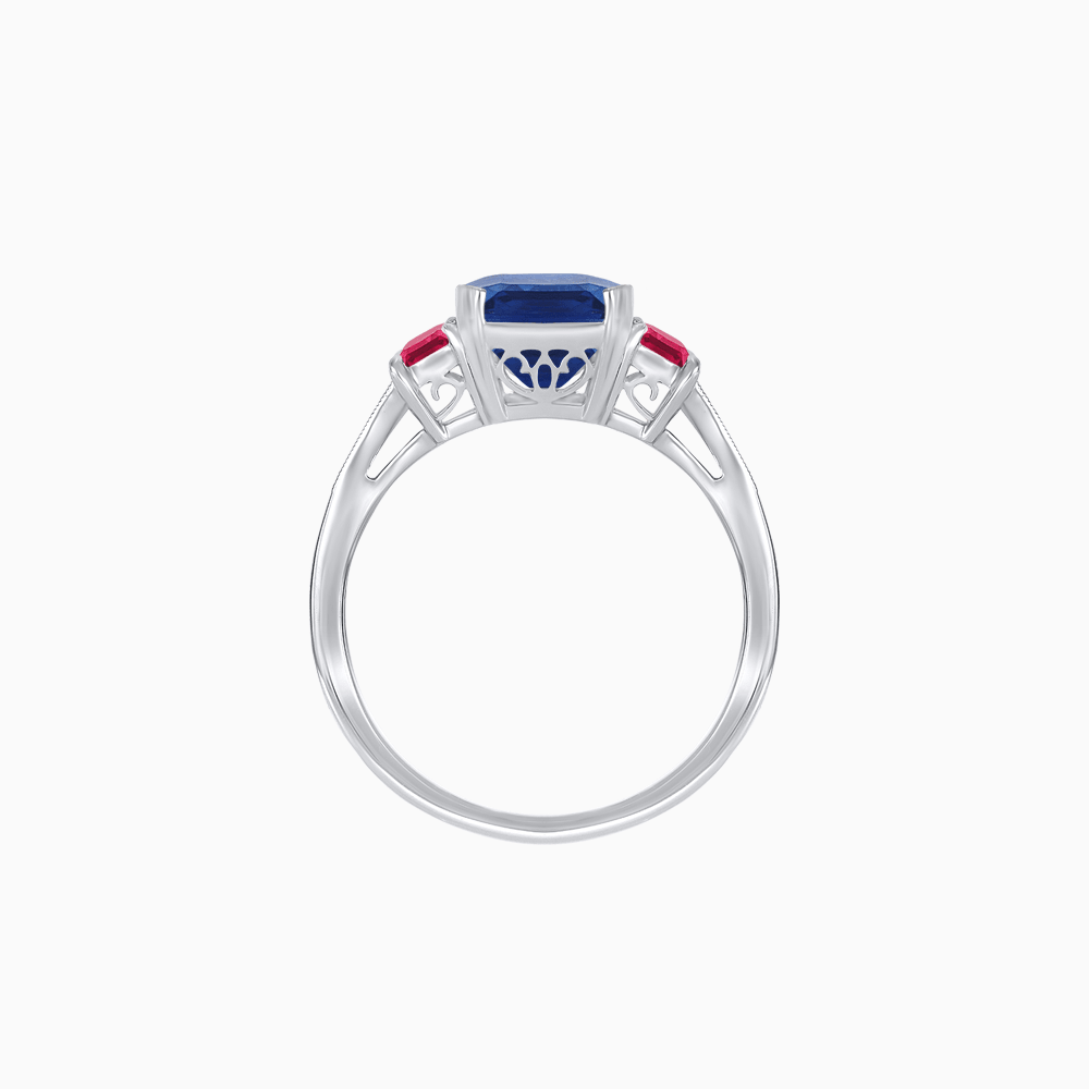 Art Deco Inspired Emerald Cut Three-Stone Ring with Tapered Baguettes - Shahin Jewelry