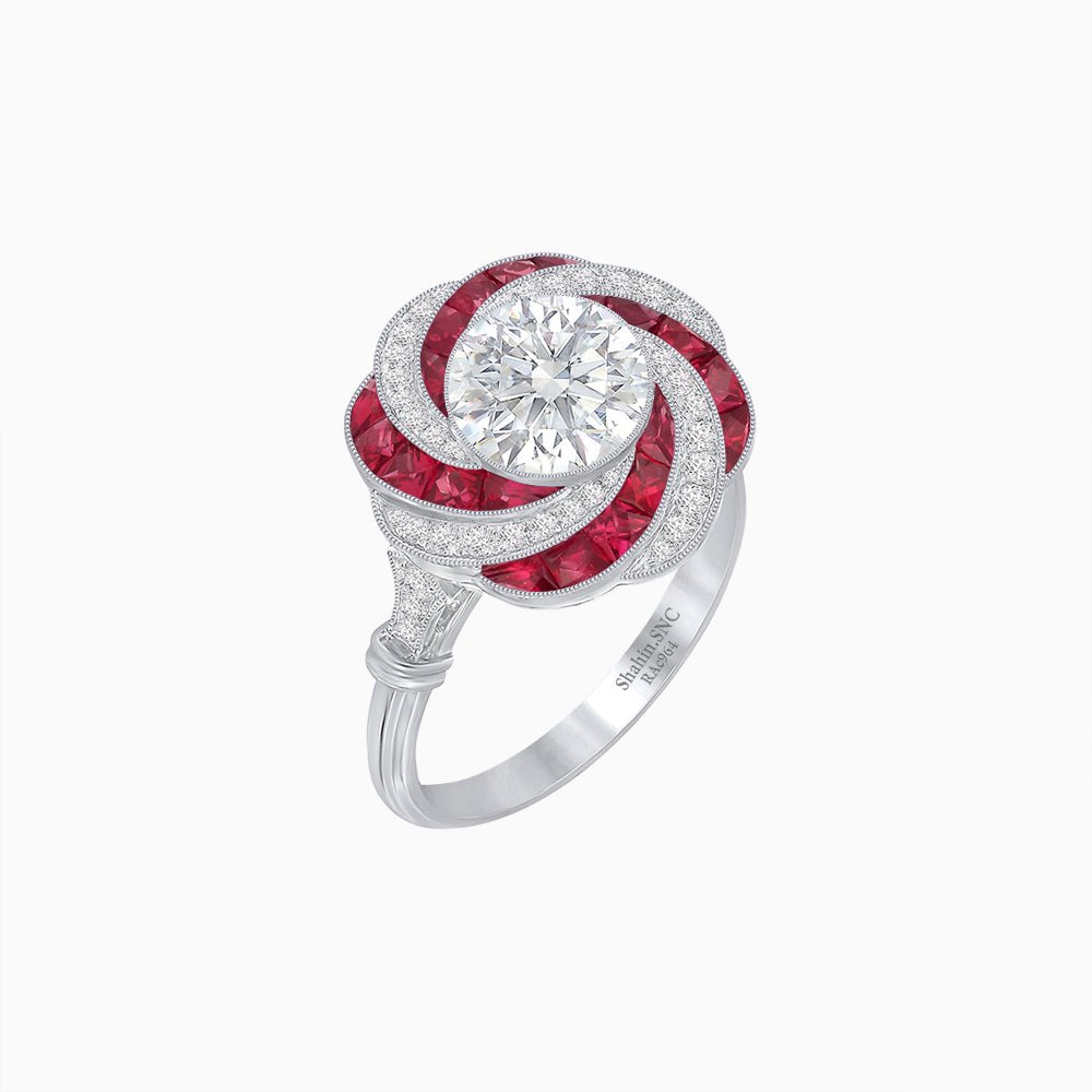 Art Deco - inspired Engagement Ring Swirl Design - Shahin Jewelry