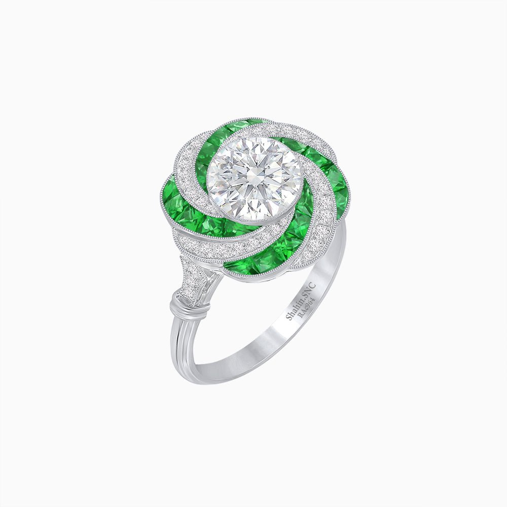 Art Deco - inspired Engagement Ring Swirl Design - Shahin Jewelry