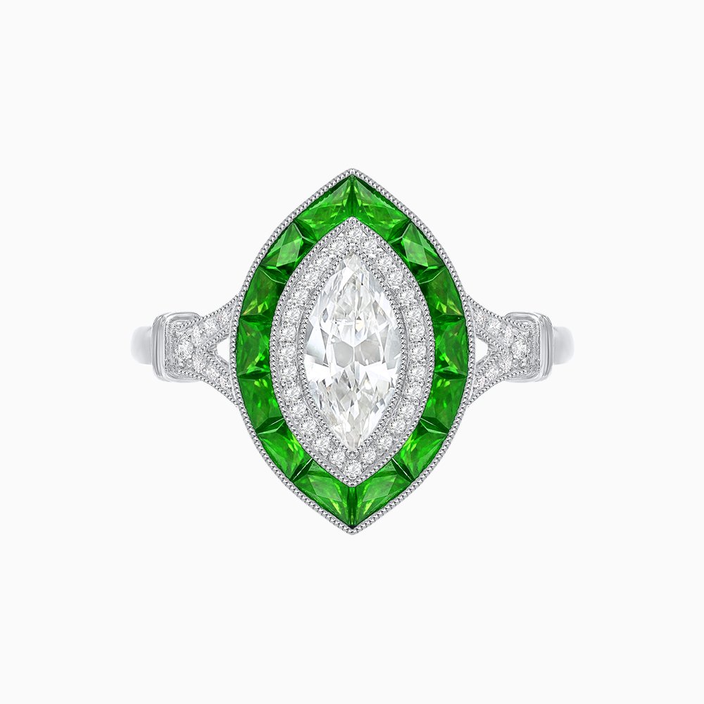 Art Deco Inspired Engagement ring with Diamond - Shahin Jewelry