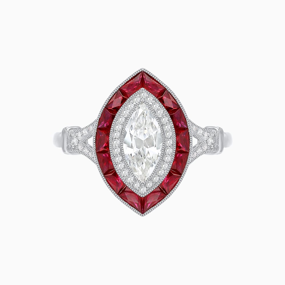 Art Deco Inspired Engagement ring with Diamond - Shahin Jewelry