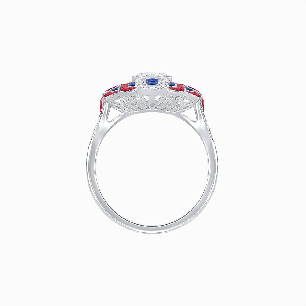 Art Deco - inspired Engagement Ring with Diamond, Gemstone - Shahin Jewelry