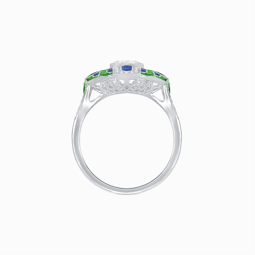 Art Deco - inspired Engagement Ring with Diamond, Gemstone - Shahin Jewelry