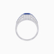 Art Deco Inspired Engagement Ring with Emerald Cut Blue Sapphire - Shahin Jewelry