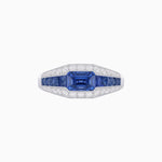 Load image into Gallery viewer, Art Deco Inspired Engagement Ring with Emerald Cut Blue Sapphire - Shahin Jewelry
