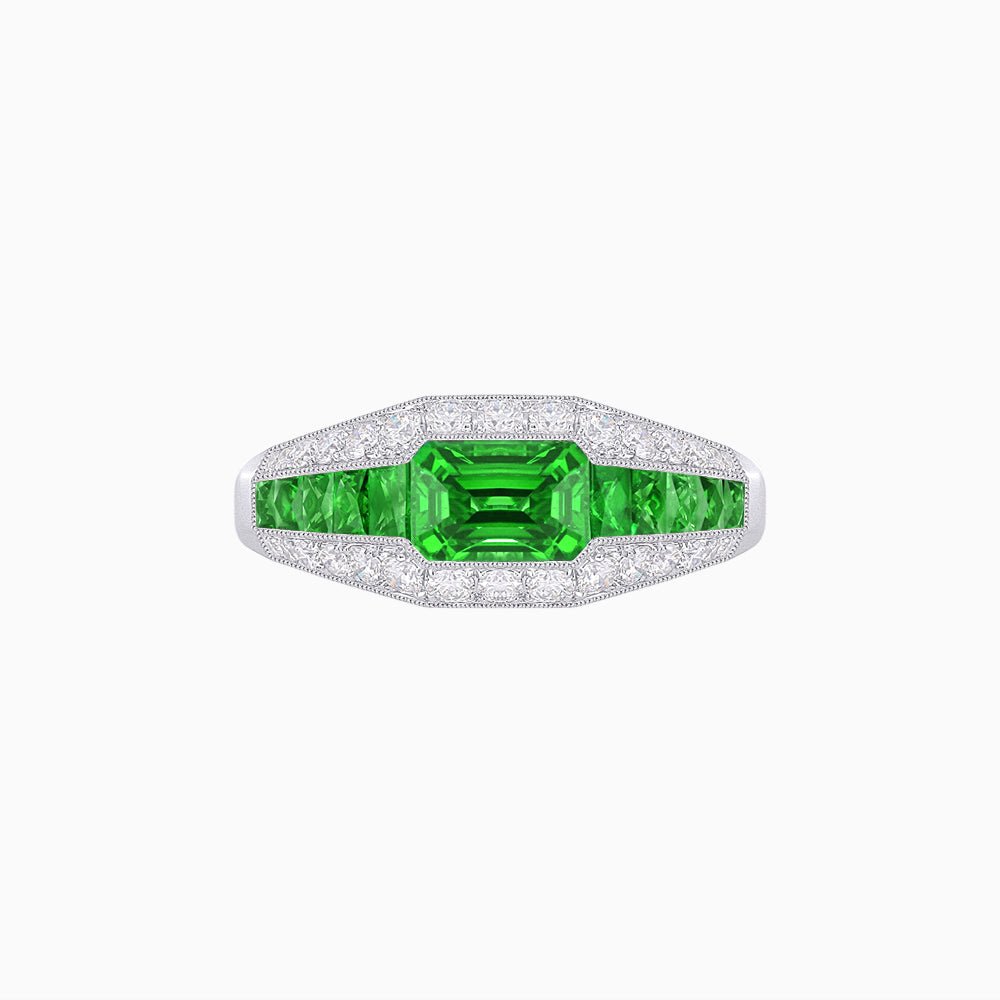 Art Deco Inspired Engagement Ring with Emerald Cut Gemstone - Shahin Jewelry