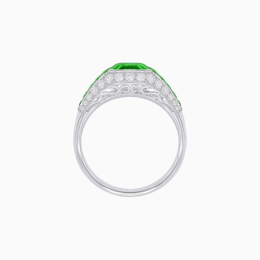 Art Deco Inspired Engagement Ring with Emerald Cut Gemstone - Shahin Jewelry