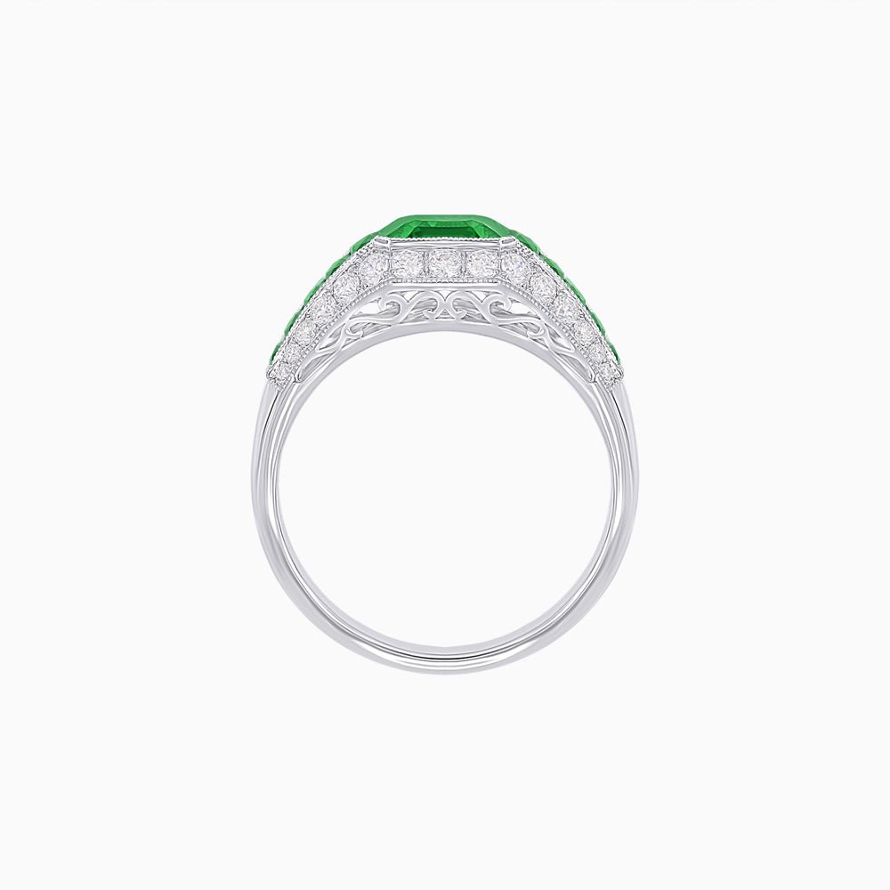 Art Deco Inspired Engagement Ring with Emerald Cut Gemstone - Shahin Jewelry