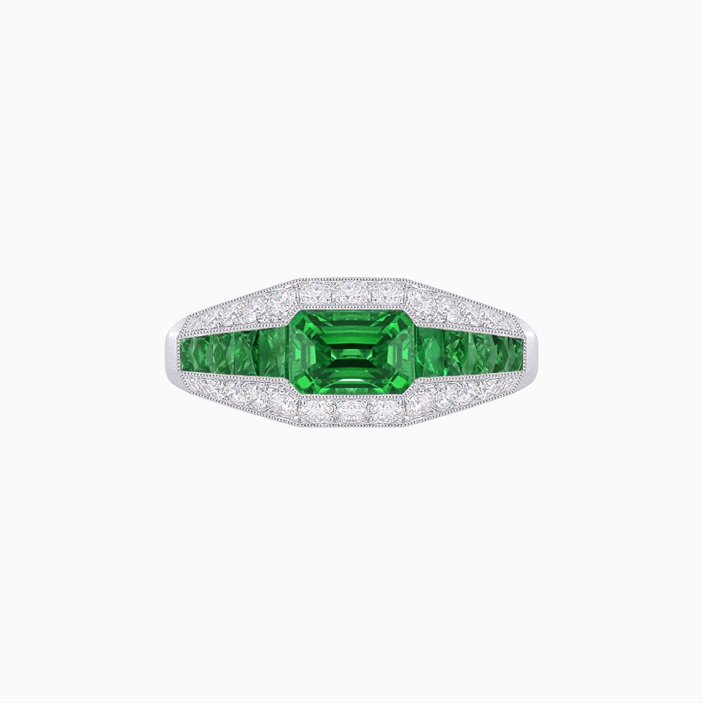 Art Deco Inspired Engagement Ring with Emerald Cut Gemstone - Shahin Jewelry