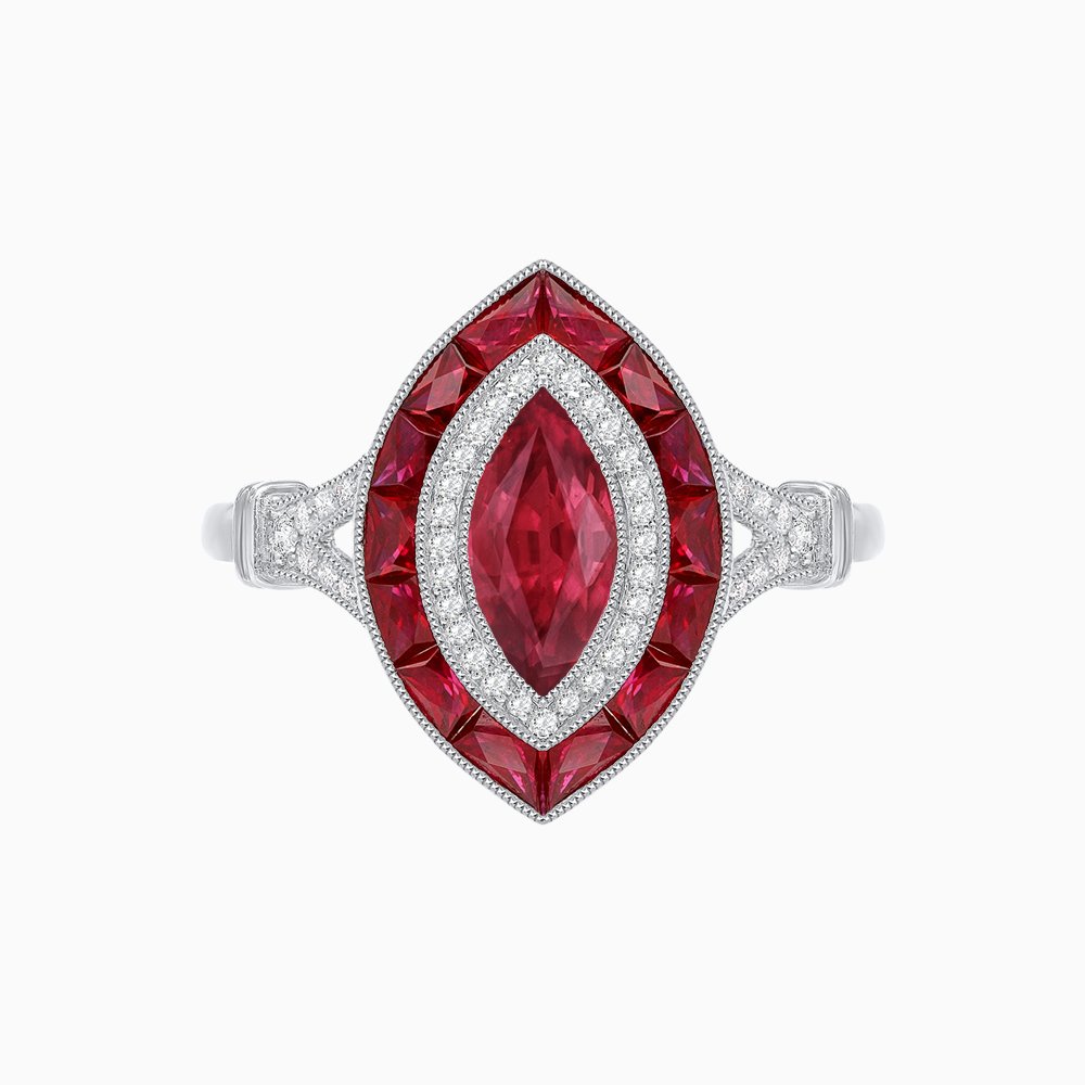 Art Deco Inspired Engagement ring with Gemstone - Shahin Jewelry