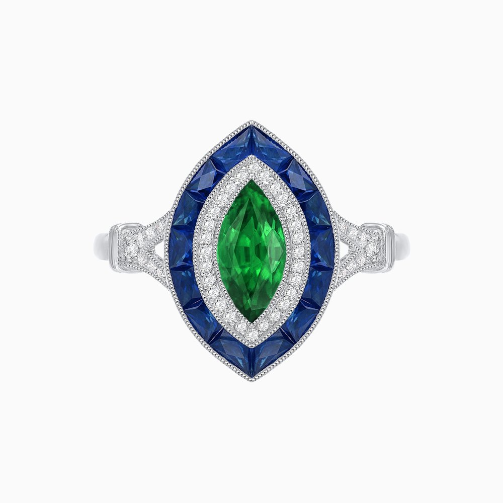 Art Deco Inspired Engagement ring with Gemstone - Shahin Jewelry