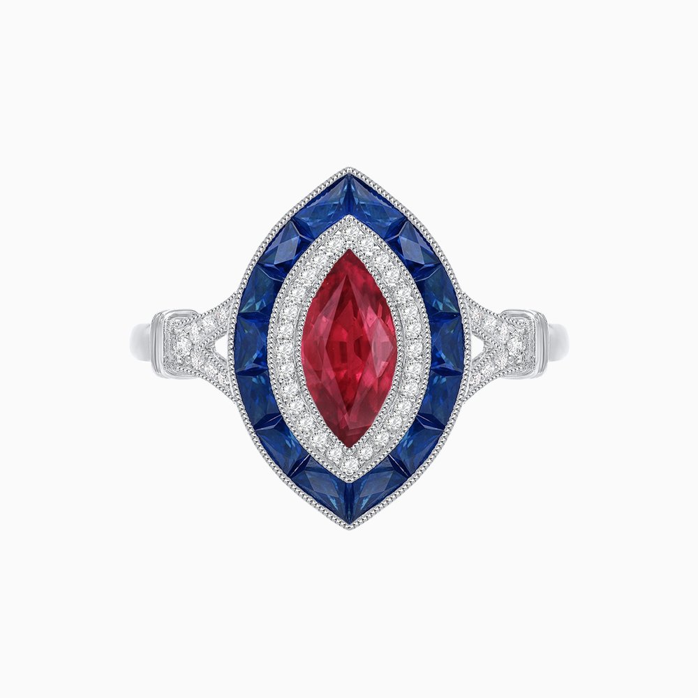 Art Deco Inspired Engagement ring with Gemstone - Shahin Jewelry