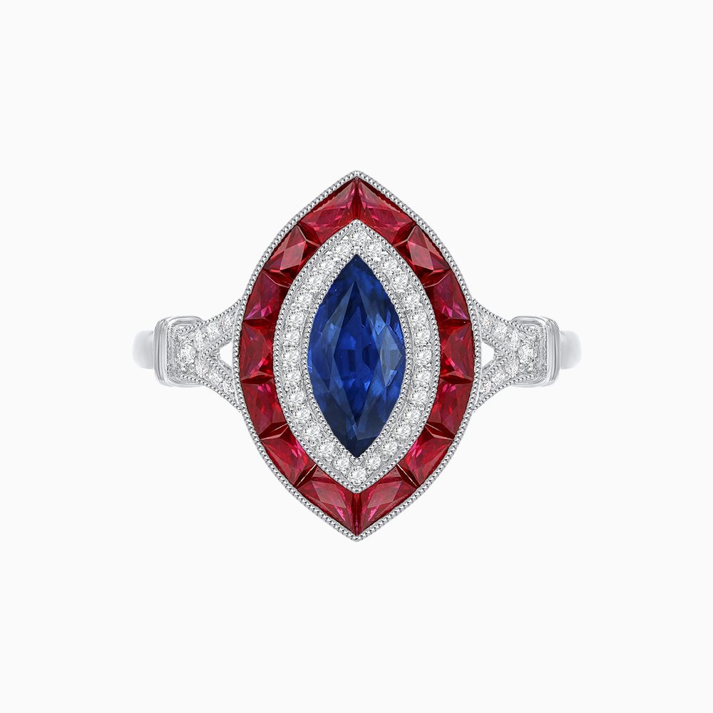 Art Deco Inspired Engagement ring with Gemstone - Shahin Jewelry