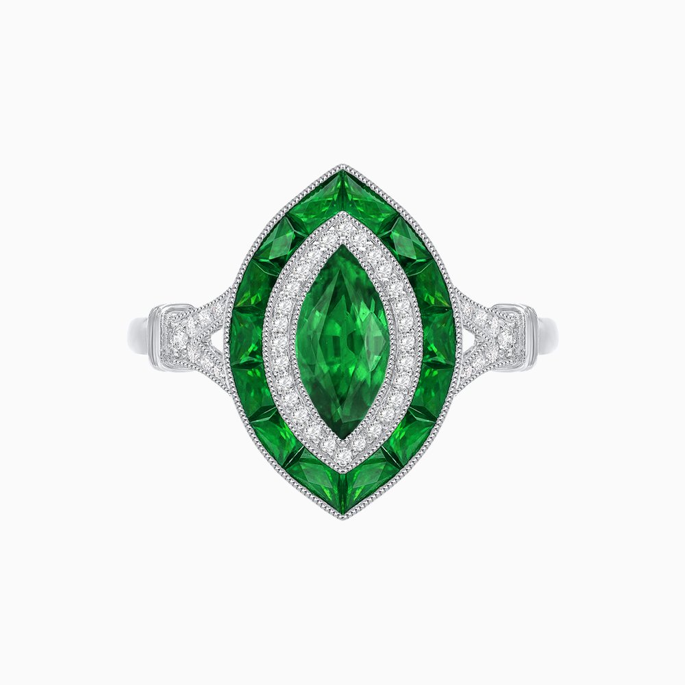 Art Deco Inspired Engagement ring with Gemstone - Shahin Jewelry