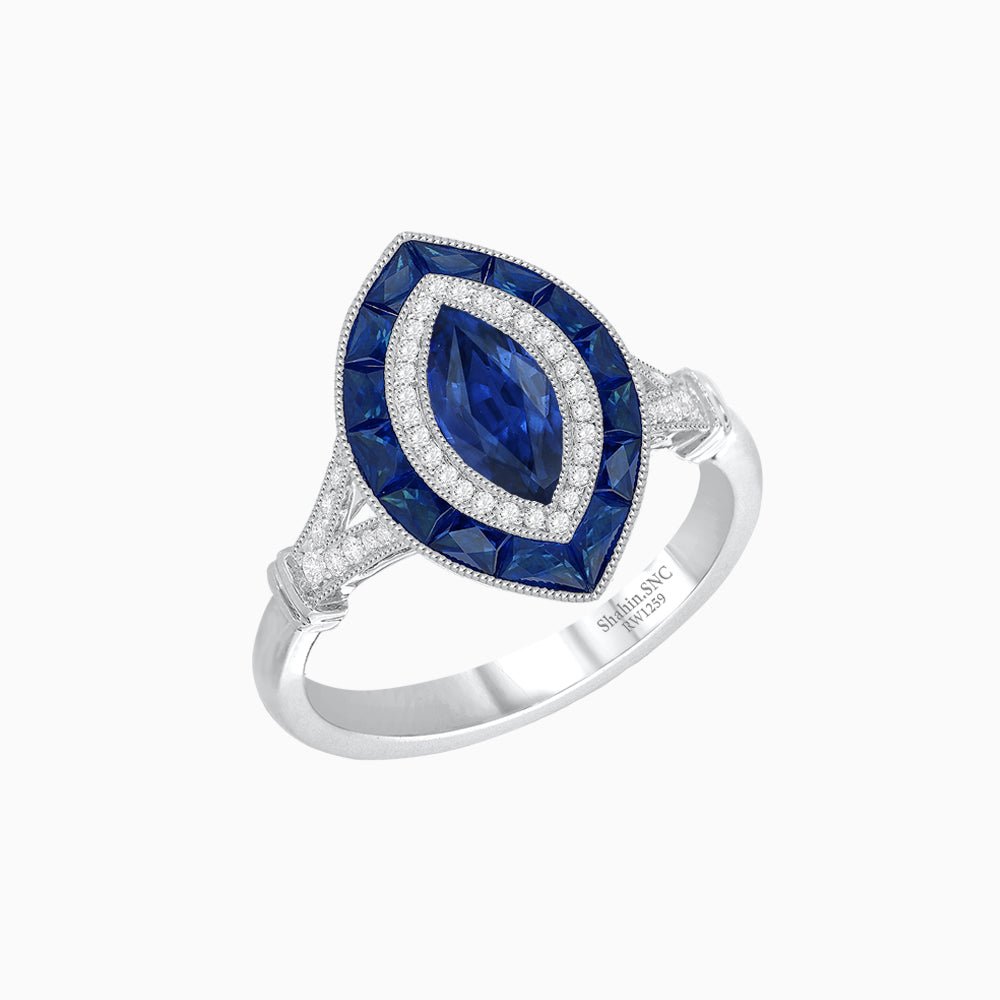 Art Deco Inspired Engagement ring with Gemstone - Shahin Jewelry