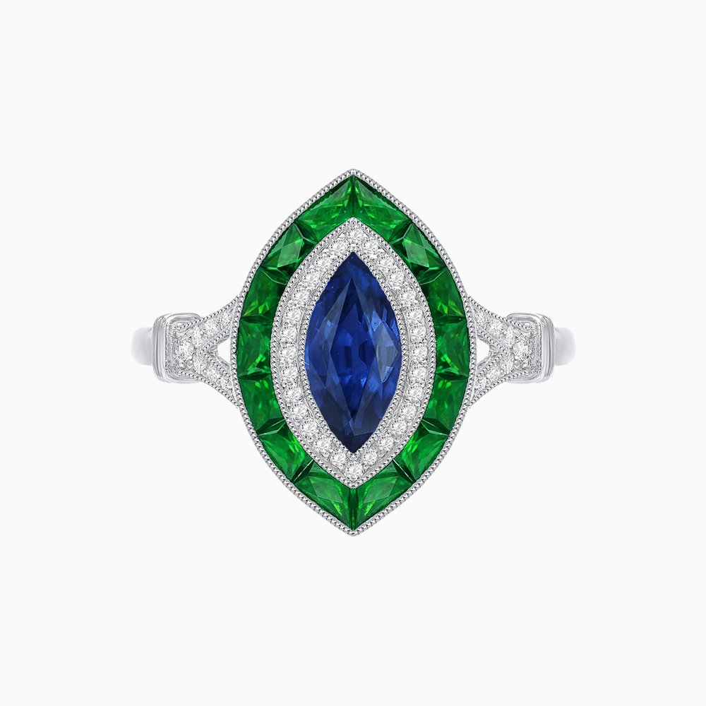 Art Deco Inspired Engagement ring with Gemstone - Shahin Jewelry