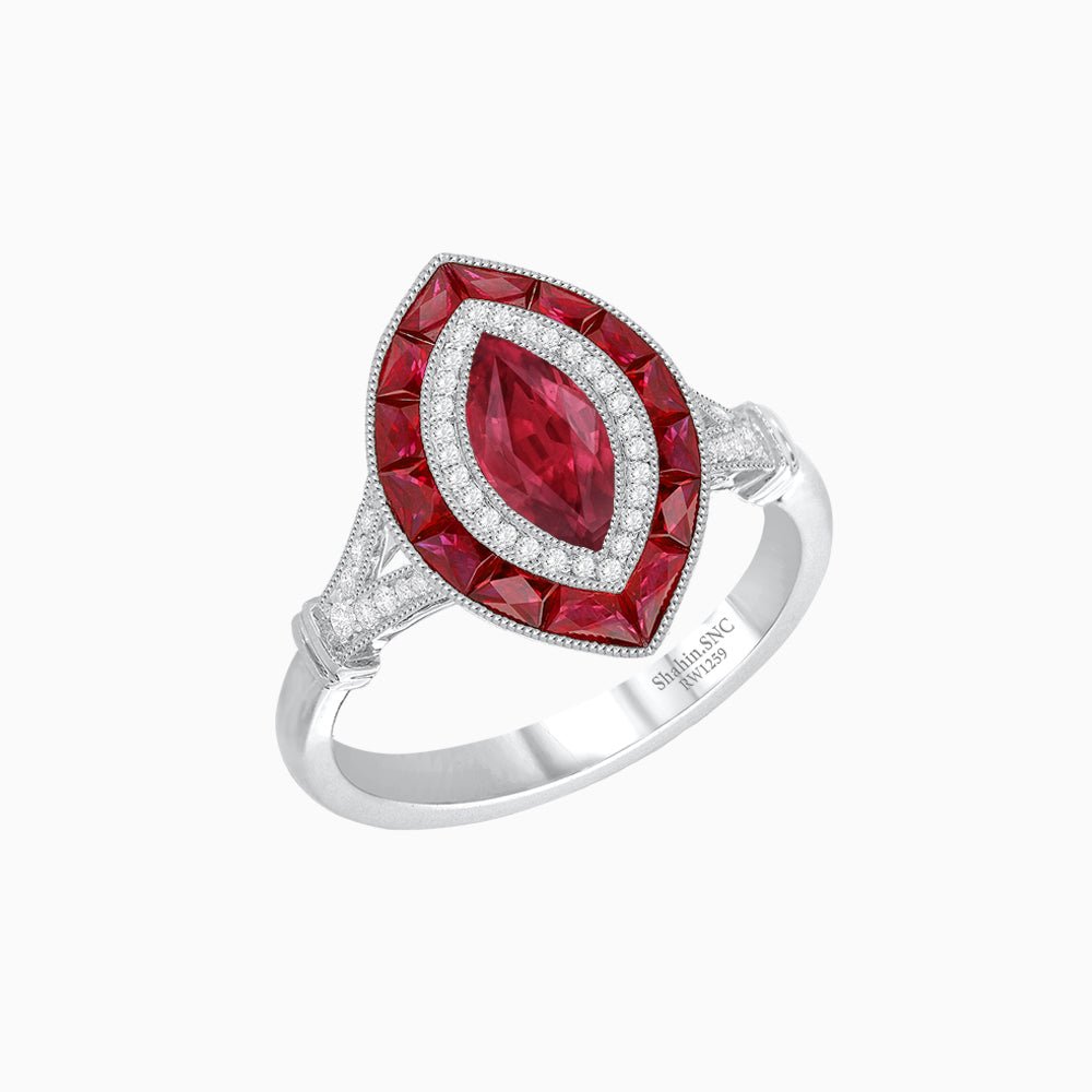 Art Deco Inspired Engagement ring with Gemstone - Shahin Jewelry