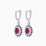 Load image into Gallery viewer, Art Deco Inspired Floral Drop Earrings with French Cut Gemstones and Diamond Halo - Shahin Jewelry
