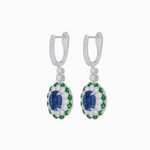 Load image into Gallery viewer, Art Deco Inspired Floral Drop Earrings with French Cut Gemstones and Diamond Halo - Shahin Jewelry
