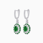 Load image into Gallery viewer, Art Deco Inspired Floral Drop Earrings with French Cut Gemstones and Diamond Halo - Shahin Jewelry
