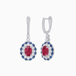 Load image into Gallery viewer, Art Deco Inspired Floral Drop Earrings with French Cut Gemstones and Diamond Halo - Shahin Jewelry
