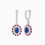 Load image into Gallery viewer, Art Deco Inspired Floral Drop Earrings with French Cut Gemstones and Diamond Halo - Shahin Jewelry
