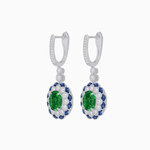 Load image into Gallery viewer, Art Deco Inspired Floral Drop Earrings with French Cut Gemstones and Diamond Halo - Shahin Jewelry
