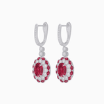 Load image into Gallery viewer, Art Deco Inspired Floral Drop Earrings with French Cut Gemstones and Diamond Halo - Shahin Jewelry
