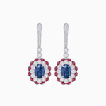 Load image into Gallery viewer, Art Deco Inspired Floral Drop Earrings with French Cut Gemstones and Diamond Halo - Shahin Jewelry

