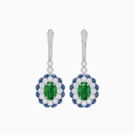 Load image into Gallery viewer, Art Deco Inspired Floral Drop Earrings with French Cut Gemstones and Diamond Halo - Shahin Jewelry
