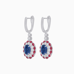 Load image into Gallery viewer, Art Deco Inspired Floral Drop Earrings with French Cut Gemstones and Diamond Halo - Shahin Jewelry
