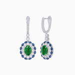 Load image into Gallery viewer, Art Deco Inspired Floral Drop Earrings with French Cut Gemstones and Diamond Halo - Shahin Jewelry
